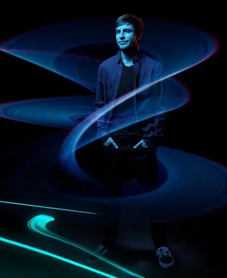 David Patterson surrounded by blue